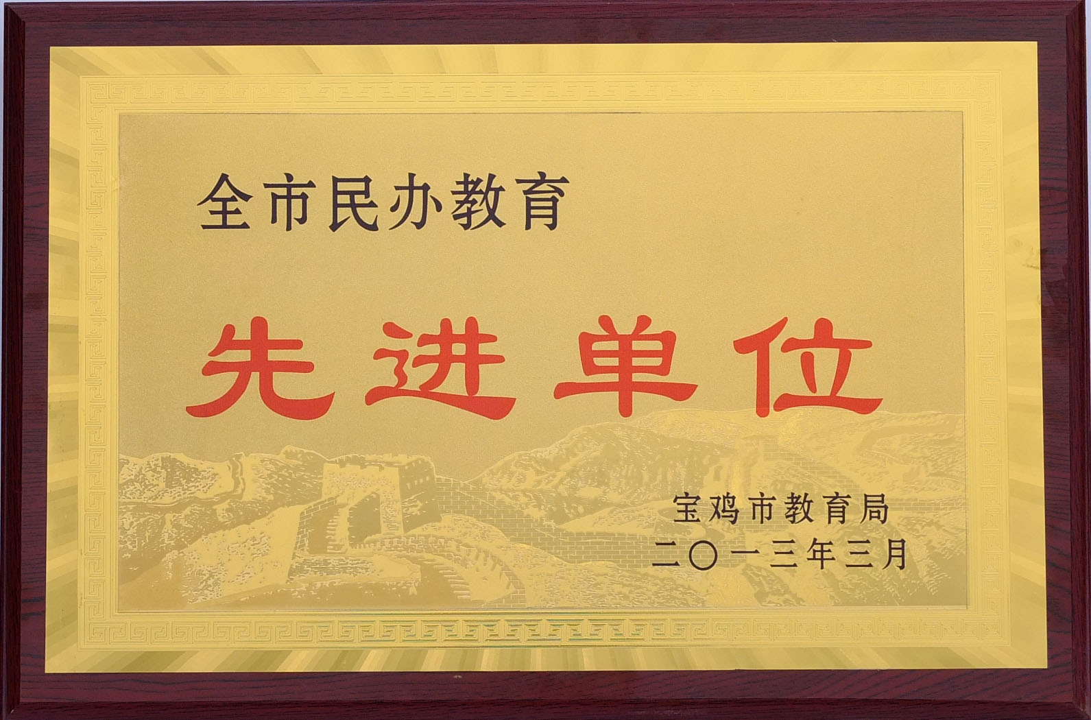 全市民办教育先进单位奖牌